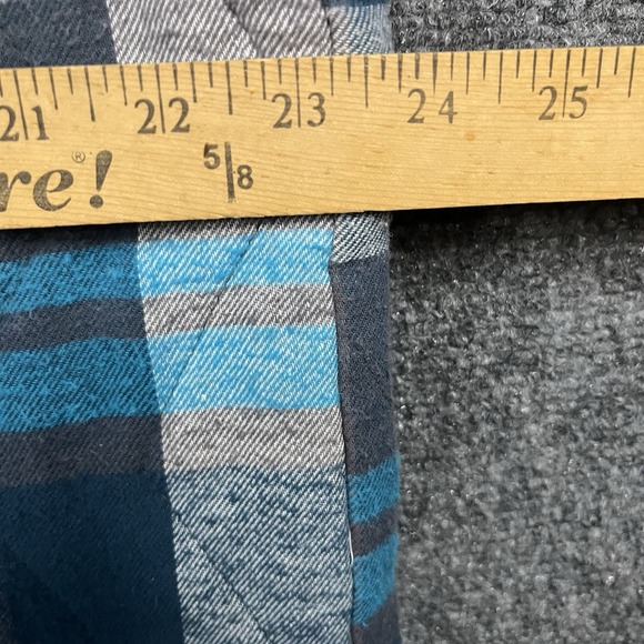 Vintage 90s Y2K OP Shacket Mens L Flannel Plaid Hoodie Quilted Blue Gray Skiwear - Picture 13 of 14